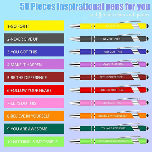 Inspirational Pens, 30 Pieces, Motivational Ballpoint Pen with Stylus Tip, Bulk Gifts for Women