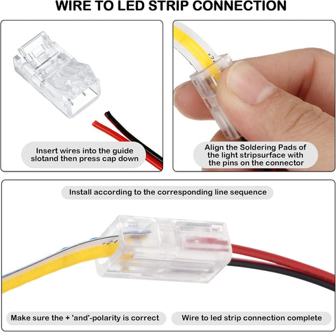 COB LED Strip to Wire Connector, 20 Pieces Waterproof Adapter Connectors for Solderless LED Light Strip (2 Pin, 8 mm)