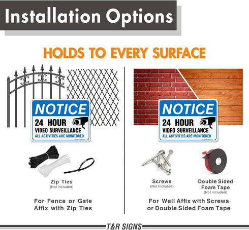 Video Surveillance Sign, All Activities Monitored, 2 Pack, 7 x 10 Inches, Rust Free Aluminum, Waterproof, UV Protected