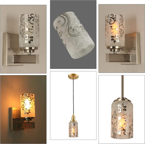2 Pack, Lamp,1 5/8 Inch Electroplated Floral Pattern Replacement Glass Lamp Shade Frosted Glass Light Cover for Light