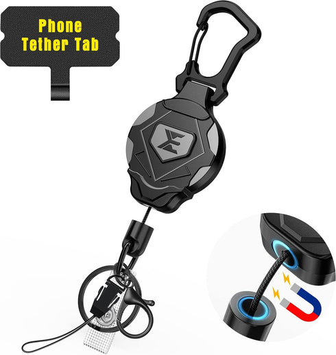 ELV Heavy Duty Retractable Keychain, Magnetic Closure and Carabiner, ID Badge Holder Clip with 31” Dyneema Cord
