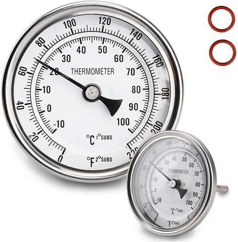 Dial Thermometer, Stainless Steel Thermometer for Home Brewing, 1/2 NPT Kettle Thermometer with Lock Nut & O-Ring