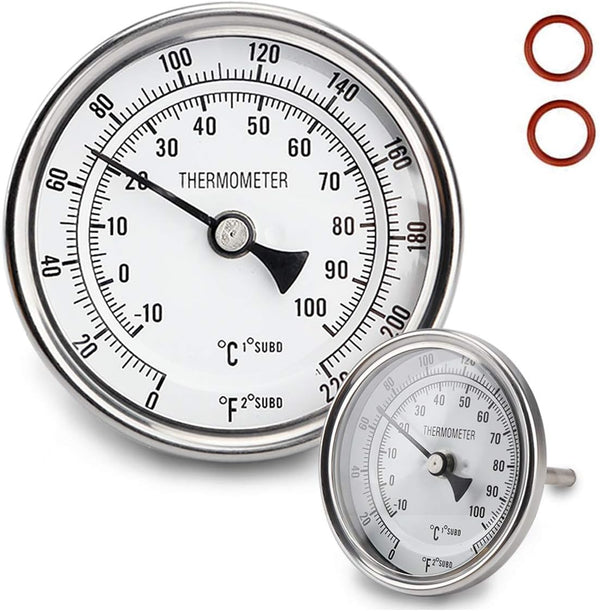 Dial Thermometer, Stainless Steel Thermometer for Home Brewing, 1/2 NPT Kettle Thermometer with Lock Nut & O-Ring