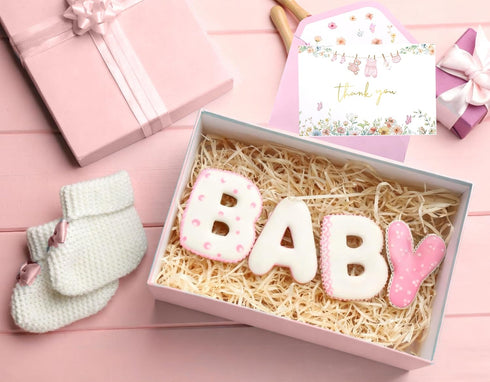 OIPKKUI 50 Pack Set Pink Baby Shower Thank You Cards Shower Pink Gold Foil Greeting Card with Envelopes And Stickers