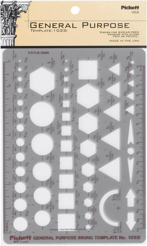 Pickett General Purpose Template, Circles, Squares, Hexagons, and Triangles (1033I)