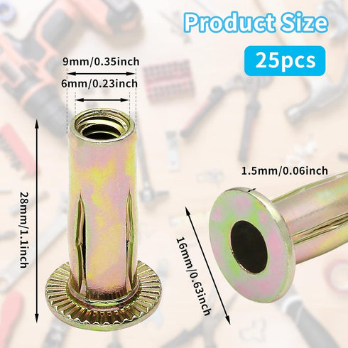 25Pcs Steel Multi Grip Rivet Nuts Pre Bulbed Shank Zinc-Plated Flat Head Threaded Insert Nut Construction Fasteners for Industrial (1/4-20)