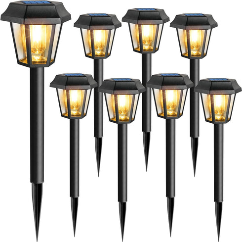 8 Pack 3000K Bulb, Solar Pathway Lights Outdoor Solar Lights Outdoor Waterproof with Tungsten Filament Decor Driveway