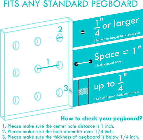 8PACK Pegboard Shelf Hooks, 6" Metal Utility Hook Set, 1/4 inch Organizer Accessories for Garage, Art Craft Room
