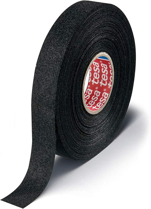 Tesa 51608 Black Fuzzy Fleece Interior Wire Loom Harness Tape for VW, Audi, Mercedes, BMW, 19 mm x 15 m