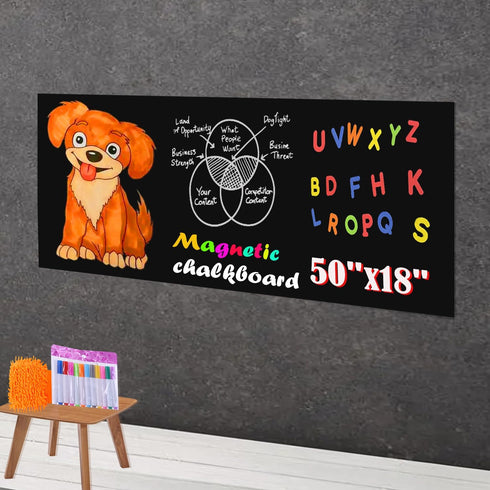 Magnetic Chalkboard Contact Paper, 50"x18" Self Adhesive Magnet Wall Board Sticker with 12 Color Liquid Chalk