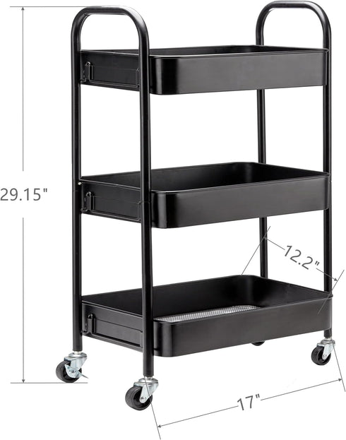 SETTFRFE 3 Kitchen,Dorm,Bathroom,Classroom,17" 12" 29" Tier Metal Rolling Cart with Wheels,Storage Organizer for D x W