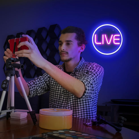 Lumoonosity Live Neon Sign - Blue&Pink LED On Air Light for Streamers/Influencers/Gamers - Streaming/Recording Live