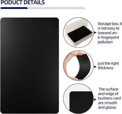 FONLAND 50pcs/Set 0.4mm Thickness Aluminum Metal Business Cards DIY Engraving Card for Home Office Supplies (Black)