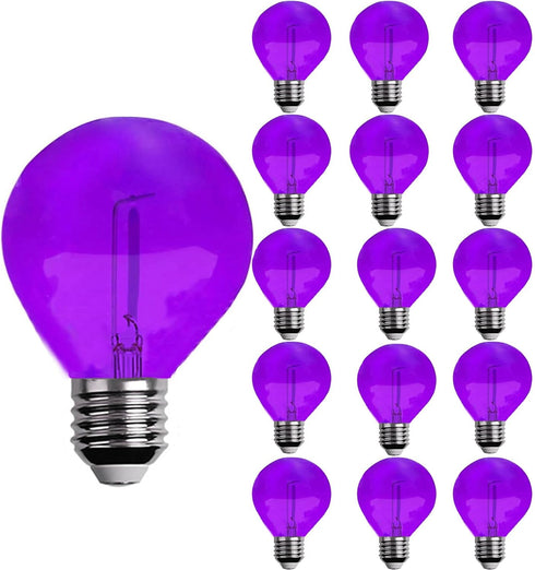G40 Light Bulbs Replacement, Purple 1W Shatterproof Plastic LED Globe Bulbs, E12/C7 Base, 15 Pack for Indoor Outdoor