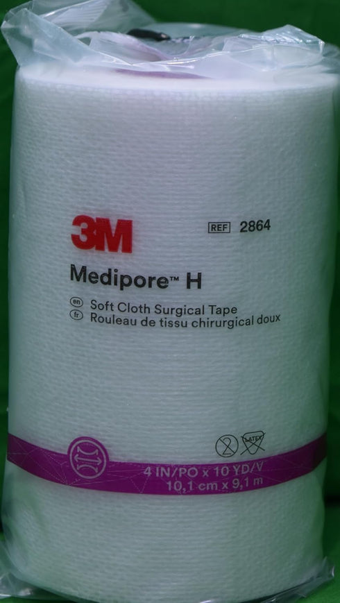 3M 4" 10 (3 Medipore H Soft Cloth Surgical Tape - wide by yards Rolls)