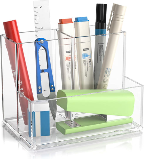 Clear Pen Holder for Desk, Acrylic Pencil Holder, Makeup Brush Organizer for Vanity, Office Desk Organizers and