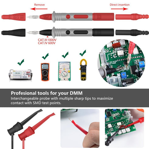 Test Leads Set, 22 in 1 Multimeter Test Leads with Electrical Alligator Clips, Soft Silicone Test Leads Probes