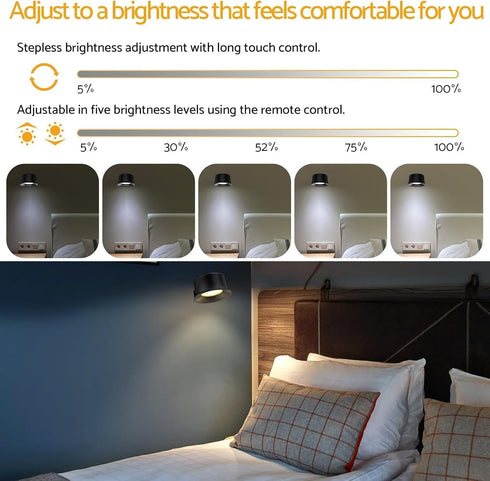2Pack 360, 3 +15 LED Wall Lights, Battery Wall Sconce,Magnetic Wireless Rechargeable Ambient Lights, Auxiliary Light