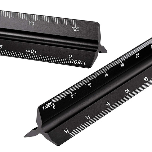 Leinuosen 6 Set 12 Inch Pcs Triangular Ruler Engineering Scale Aluminum Architect Drafting Ruler Metal Protractor