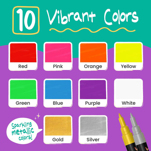 Extra Fine Tip Liquid Chalk Markers (10 Pack) with Gold & Silver - Erasable Dry Erase Marker Pens for Blackboard, Windows, Chalkboard Signs, Bistro, Restaurants - 1mm Tip by Chalkola