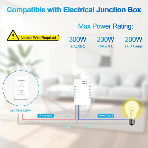 Humpptom Dimmer Wireless Light Switch, Remote Light Switch Compatible with Alexa, Smart Wireless Switch and Receiver