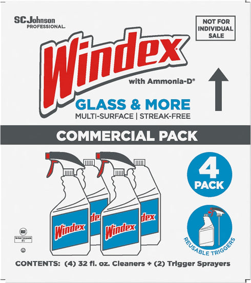 32 oz 4/Carton (327171) SC Johnson Professional Windex Original Glass Cleaner, Fresh Scent, Spray Bottle