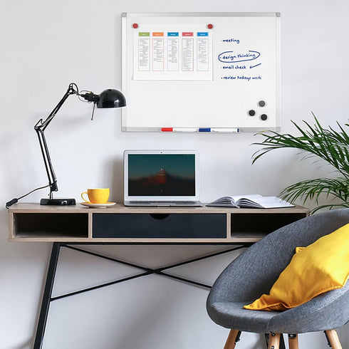 White Steel Surface 18" x 24" Aluminum Frame Rectangle Wall Mount - 1 Each-MA02759214-Office Supplies