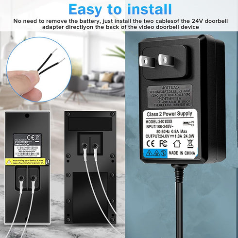 24V Doorbell Transformer 110V/120V AC to DC 24V Adapter Compatible with Ring Doorbell,Thermostat, swith LED Strip Light,Ring Pro doorbell,Ring Wired doorbell,Comes with Connector, Cord 19.6FT Black