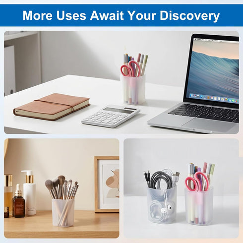 moheaaei 48 3.98x2.83in Pcs White Plastic Pen Cups Bulk, Frosted PP Pen Holder Organizer for Desk Stationery & Makeup