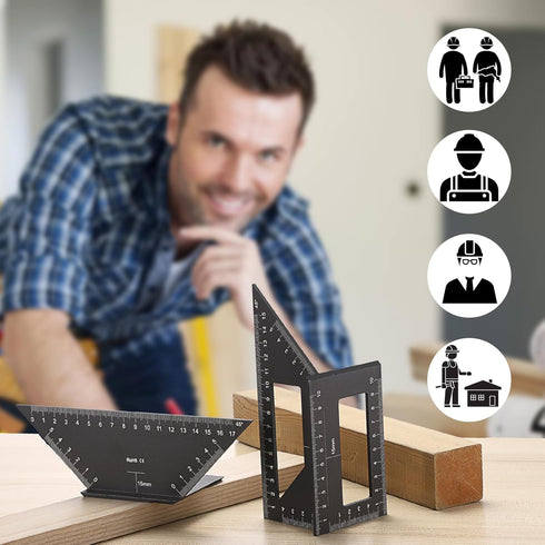 Sumnacon 3D Measuring Ruler Set of 2, 45/90 Degree Layout Tool for Woodworking and Drawing