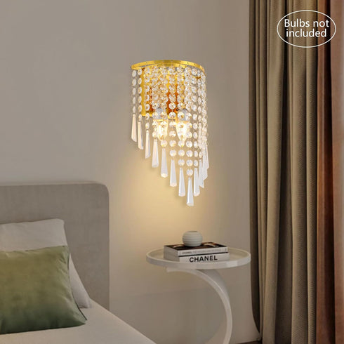 FFIHAKL 12 2 K9 Crystal Wall Sconces, * Socket Chrome Acrylic Crystal Drops Shade Modern Wall Lamp, for Bedroom, Living