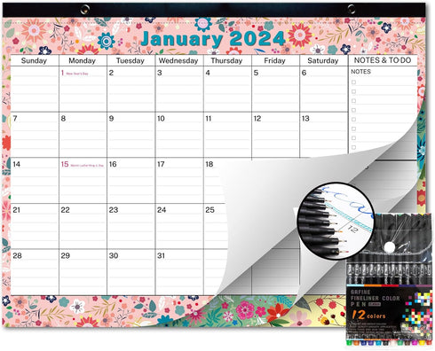 January 2024 to June 2025 Desk Calendar, Large Monthly 18 Months Academic Planner with Floral Design and Magnets