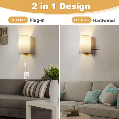 GOODATE 2700K-6500K Dimming, Set Bulbs Plug in Wall Sconces, Stepless Colors & Stepless Wall Sconces of Two with Remote