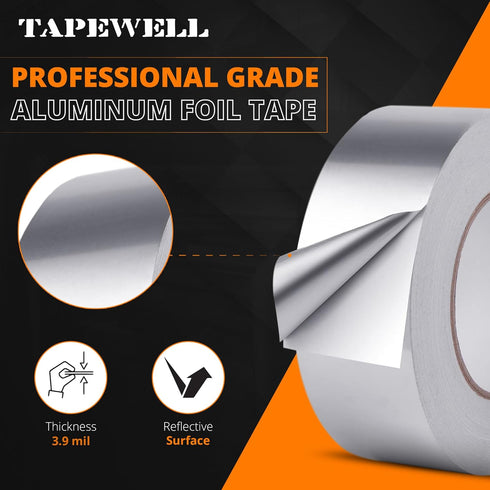 Aluminum Foil Tape - High Temperature Professional Grade for Ductwork, HVAC Tape, 2 Inch by 150 Feet, Pack of 6