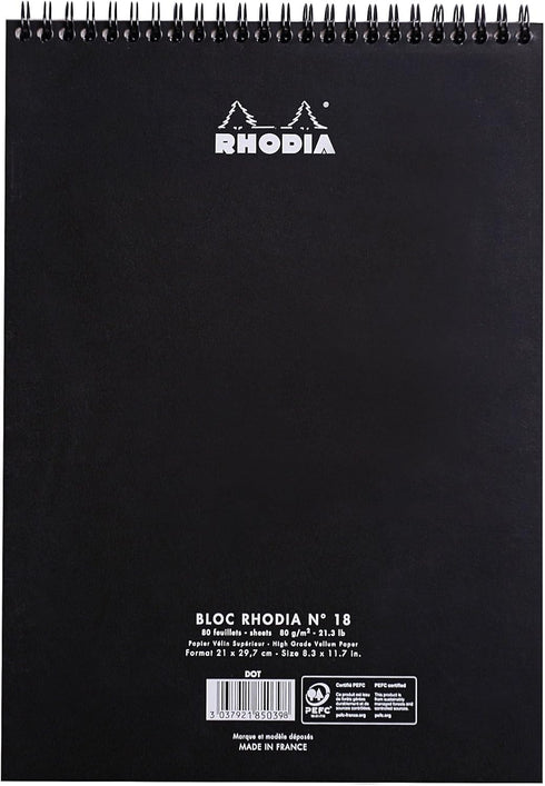 Rhodia Wirebound Notepad, A4, Dot, Black (185039C)