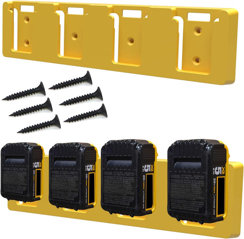 Battery Rack Compatible with DeWalt 20V Battery Holder, Mount 4 Slot Bulk Battery Garage Tool