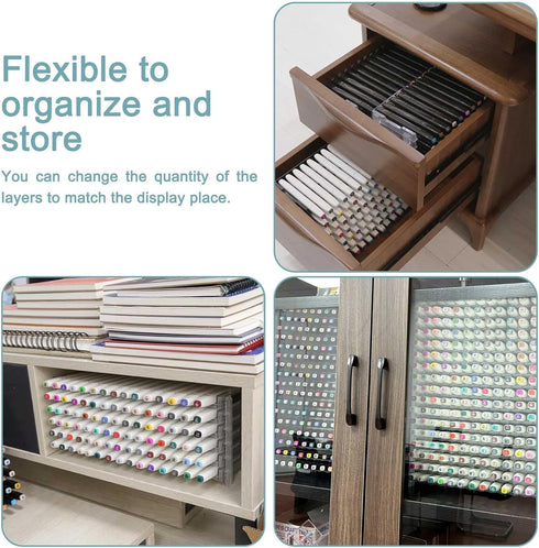 Evemodel 12 Layers Universal Marker Storage Trays, Clear Penholder Display for 180 Pens, Desk Organizer Holder