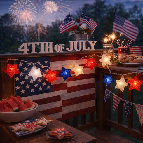 Generic 4th 6.56 Red White Blue Star Shaped String Lights, Independence Day Star Lights for of July Decoration, Ft