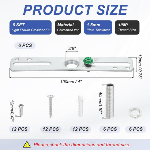 4" 6 Set 1/8IP Set Pack PATIKIL Light Crossbar Kit, Universal Light Fixture Mounting Bracket with Tap Center Hole