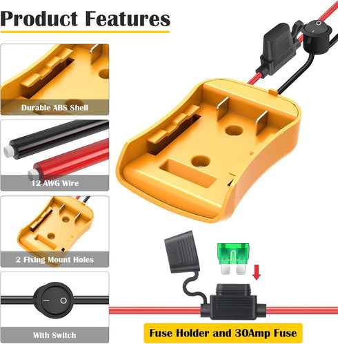 CHoiKWong 1 Packs 20V 12AWG Adapter for Dewalt Battery Adapter for Power Wheel Battery Upgrade Conversion Kit
