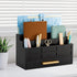 Black Wood Desk Organizer with Drawer, Rustic Bill Mail Organizer and File Holder for Office Supplies