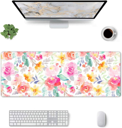 Pink Desk mat,Floral Desk mat,XXL Mouse pad,Floral Mouse pad,Christmas Gifts,Desk Accessories for Women,Pink Office Supplies,Office Decor for Women,11.8 * 31.5 Inches by moremohome