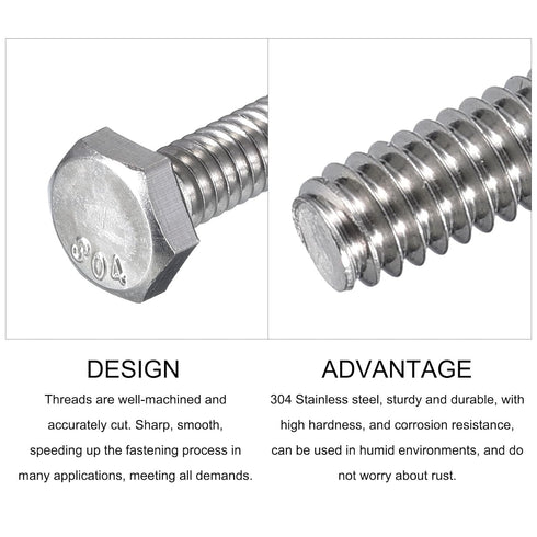 Hex Bolts (1/4-20x1-1/2") 100Pcs, 304 Stainless Steel Fully Threaded Hex Head Screw Bolt Machine Screws for Furniture