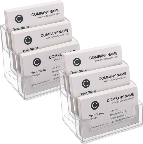 TecUnite 2 Pieces Business Card Holder, 3 Tiers Clear Acrylic Stand for Desk Organizer Storage, 180 Cards Capacity