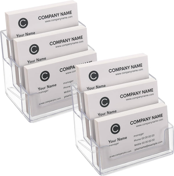 TecUnite 2 Pieces Business Card Holder, 3 Tiers Clear Acrylic Stand for Desk Organizer Storage, 180 Cards Capacity