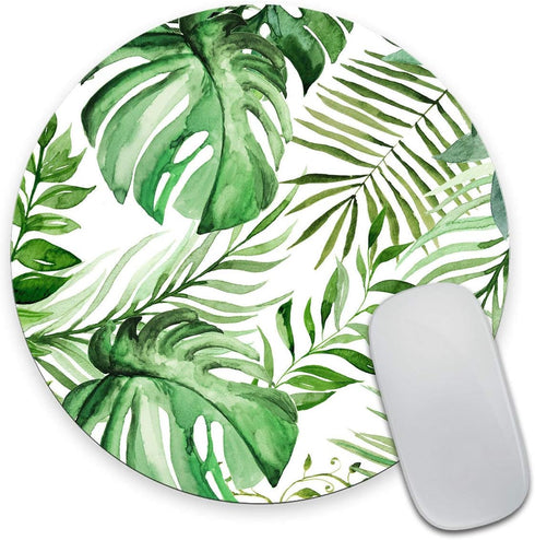 Smooffly Wild Leaf Round Mouse Pad, Leaves Design, Office Supplies, Present for Friend, Desk Accessories