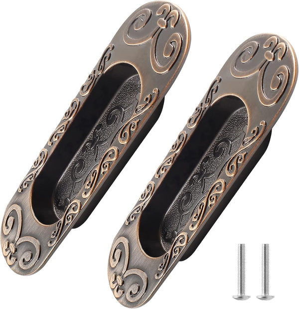 2 Pcs 4.13" European Recessed Flush Pull Handle, Stainless Steel Sliding Door Handle for Cabinet Closet Dresser Drawer