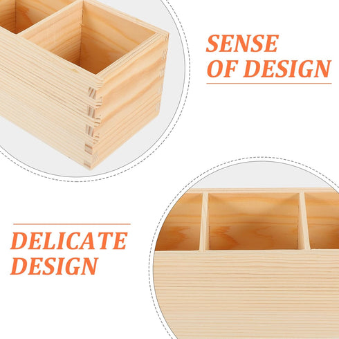 EXCEART Wood Pencil Holder for Desk, Multi-Functional Remote Control Holder with 3 Compartments for Office Supplies