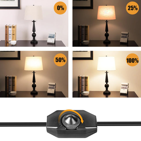 2-Pack Dimmer Dimmable Bulbs Upgraded UL-Certified Inline Switch, Full Range Rotary Cord Switch Replacement for Table