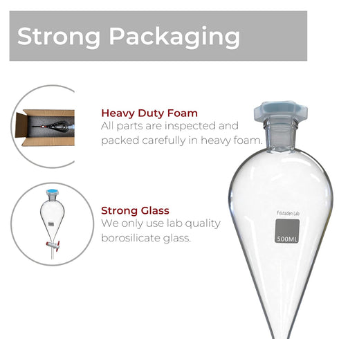 American Fristaden Lab 500mL Separatory Funnel, PTFE Stopcock Valve, Borosilicate Glass
